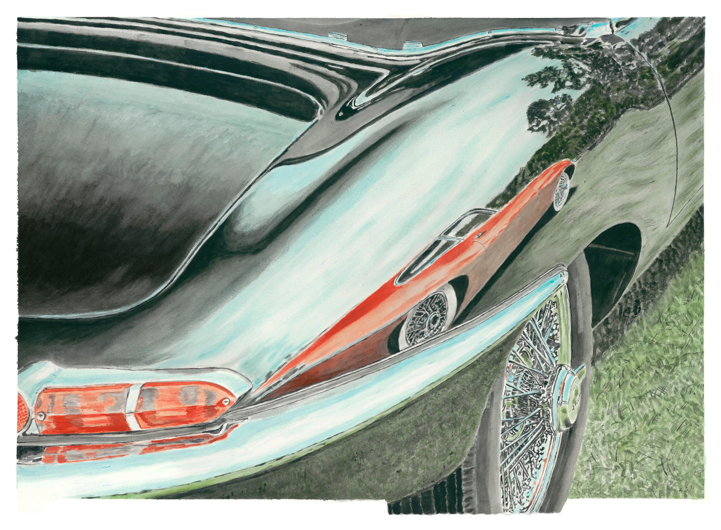 Jaguar E-Type Reflection Watercolor