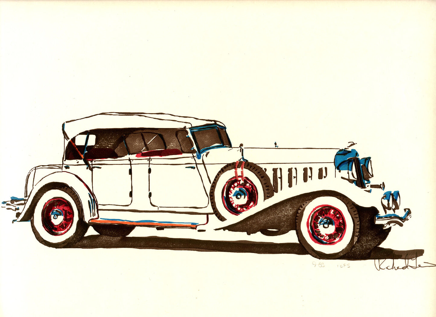 Computer art print of 1930's Chrysler, created in 1983 with an HP computer and pen plotter.