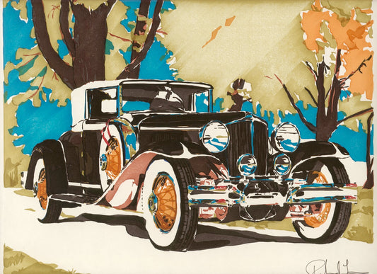 Computer art print of 1930's Cord, created in 1983 with an HP computer and pen plotter.