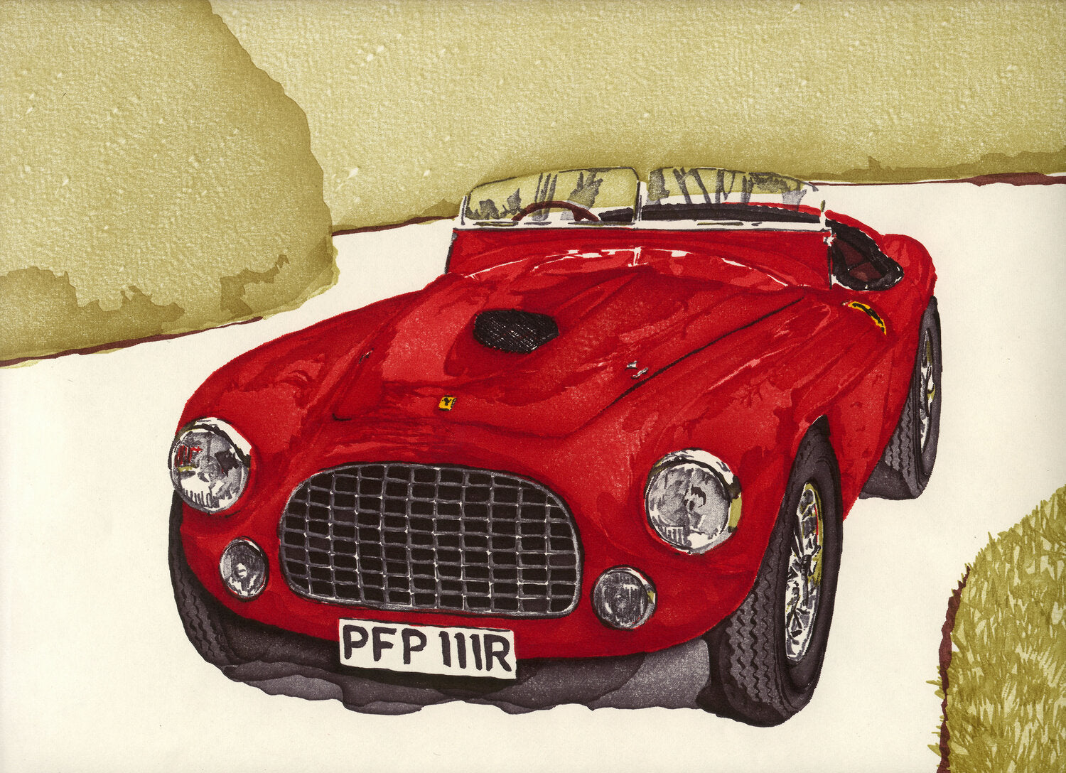 Computer art print of Barchetta 1, created in 1983 with an HP computer and pen plotter.