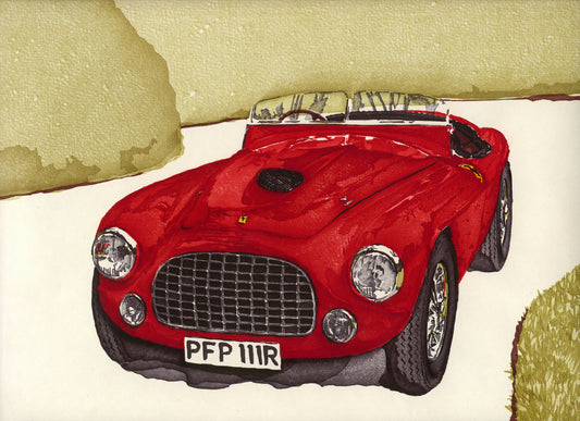 Computer art print of Barchetta 1, created in 1983 with an HP computer and pen plotter.