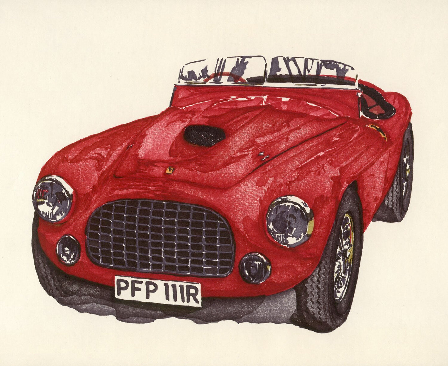 Computer art print of Barchetta #2, created in 1983 with an HP computer and pen plotter.