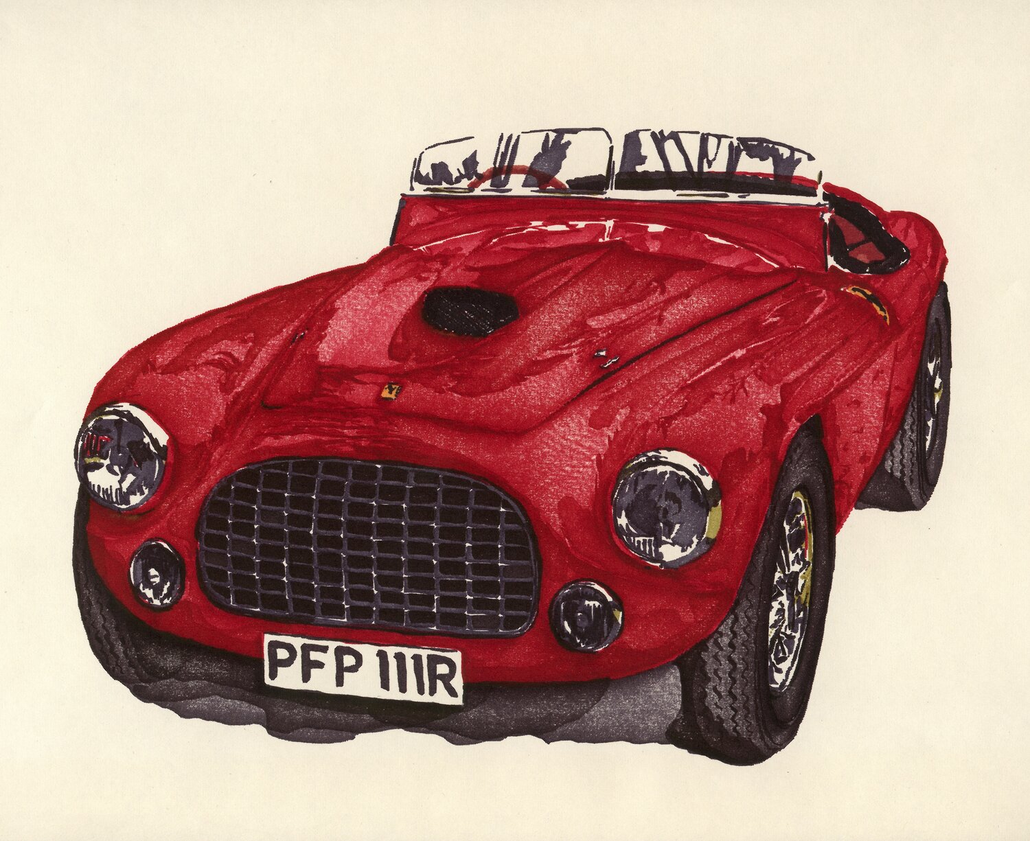 Computer art print of Barchetta #2, created in 1983 with an HP computer and pen plotter.