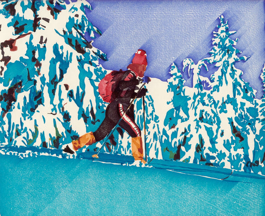 Computer art print of Cross Country Skier, created in 1983 with an HP computer and pen plotter.