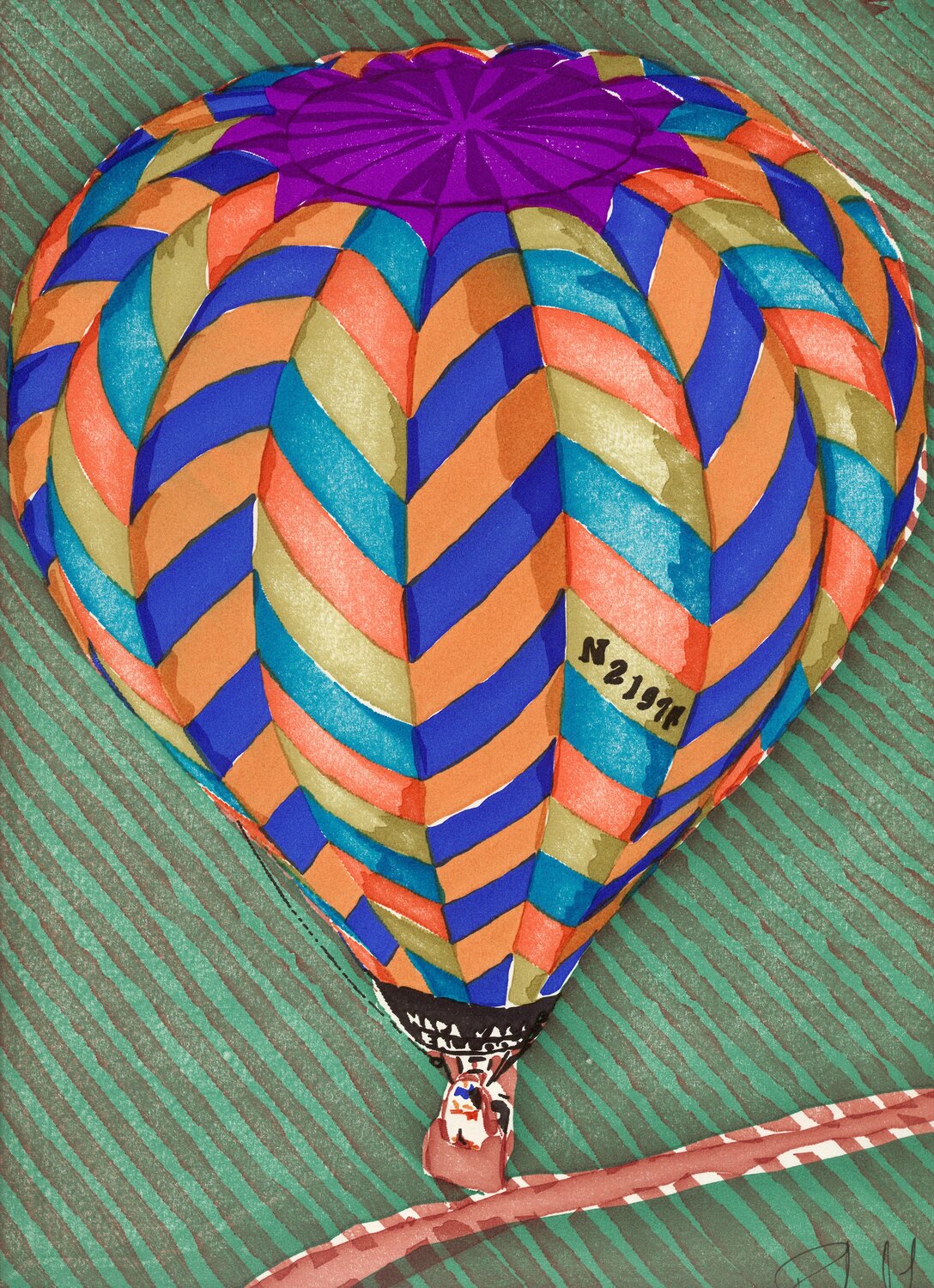 Computer art print of Hot Air Balloon, created in 1983 with an HP computer and pen plotter.