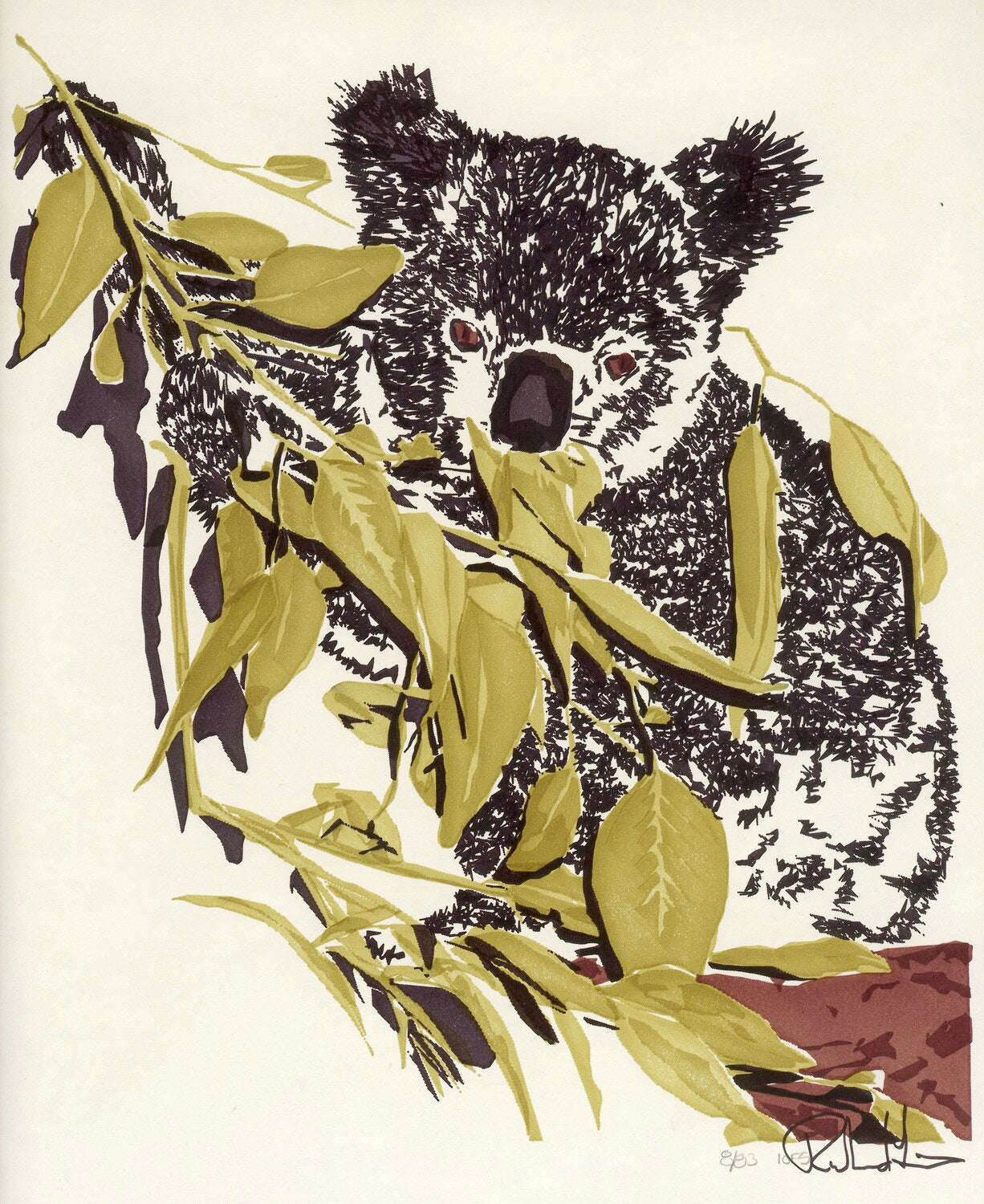 Computer art print of Koala, created in 1983 with an HP computer and pen plotter.