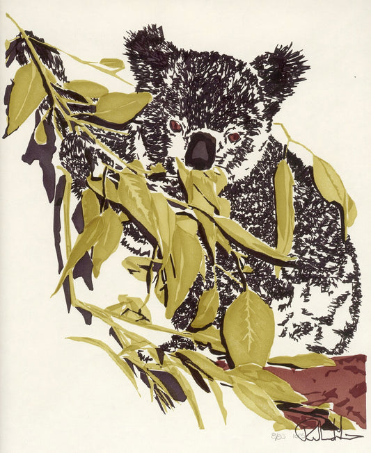 Computer art print of Koala, created in 1983 with an HP computer and pen plotter.
