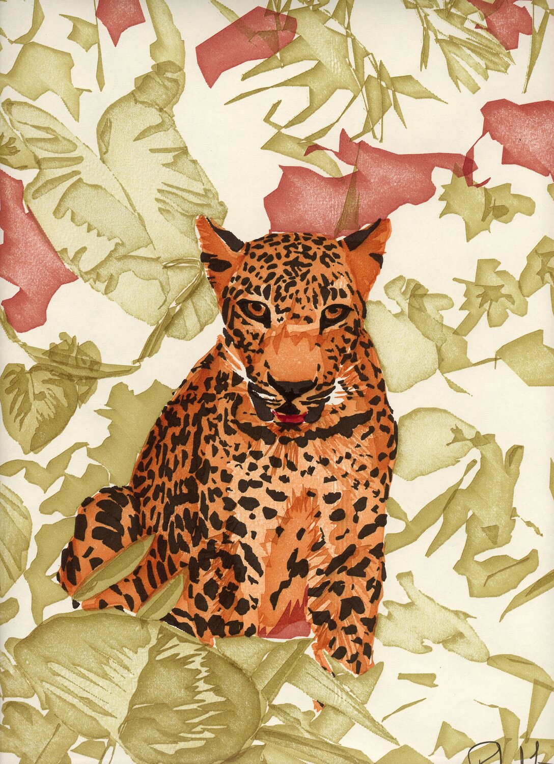 Computer art print of Leopard, created in 1983 with an HP computer and pen plotter.