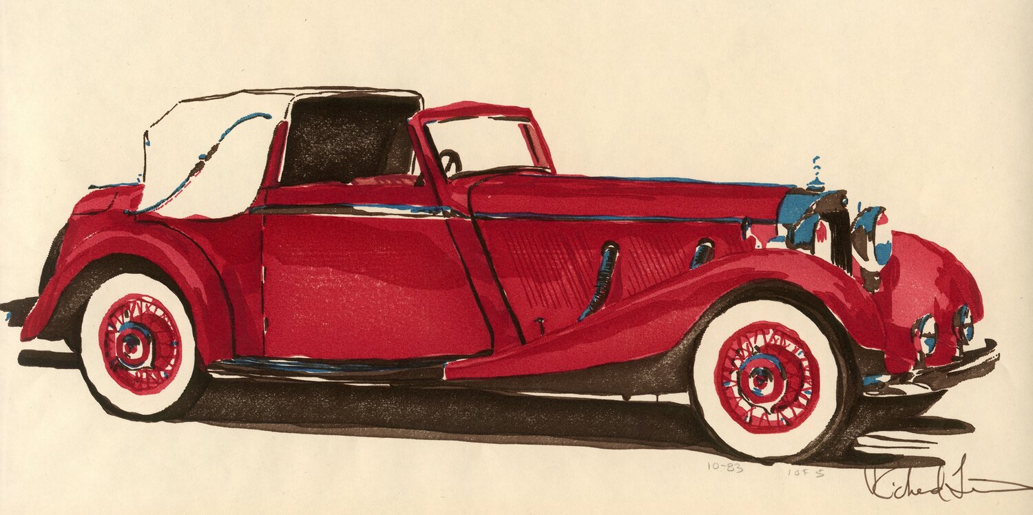 Computer art print of Mercedes, created in 1983 with an HP computer and pen plotter.