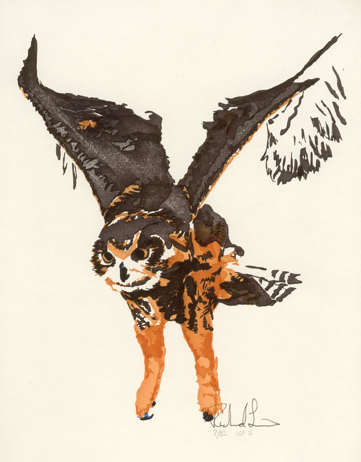 Computer art print of Owl, created in 1983 with an HP computer and pen plotter.