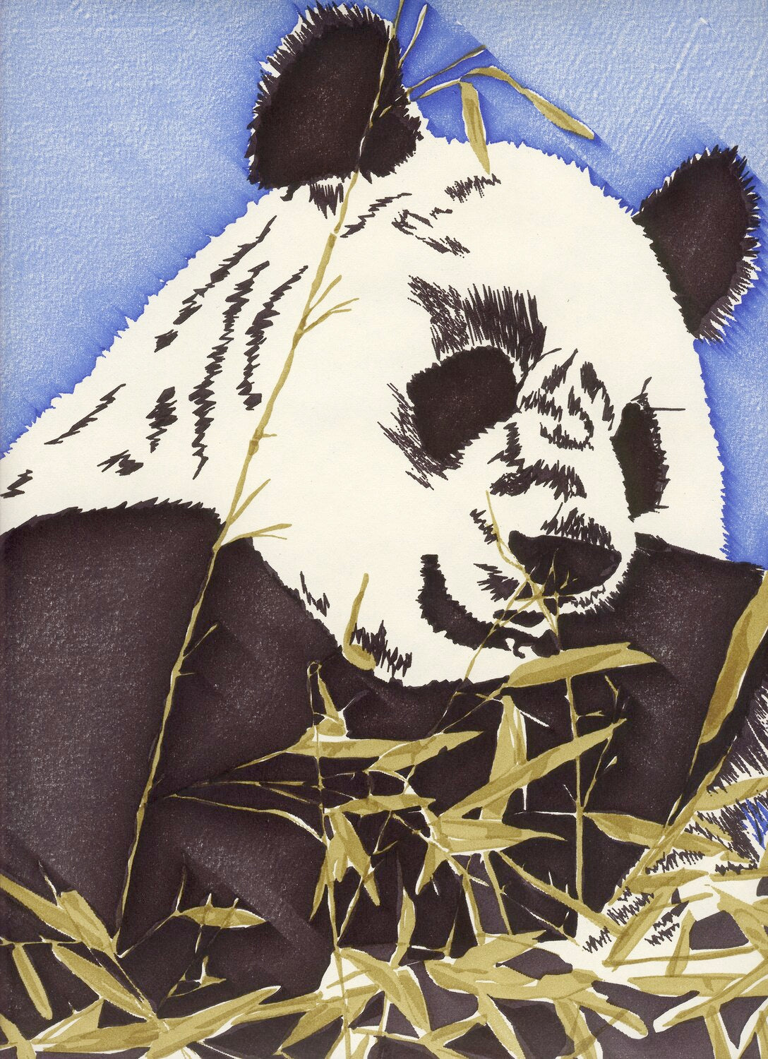 Computer art print of Panda, created in 1983 with an HP computer and pen plotter.