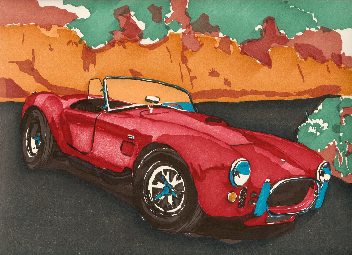Computer art print of Red Cobra, created in 1983 with an HP computer and pen plotter.