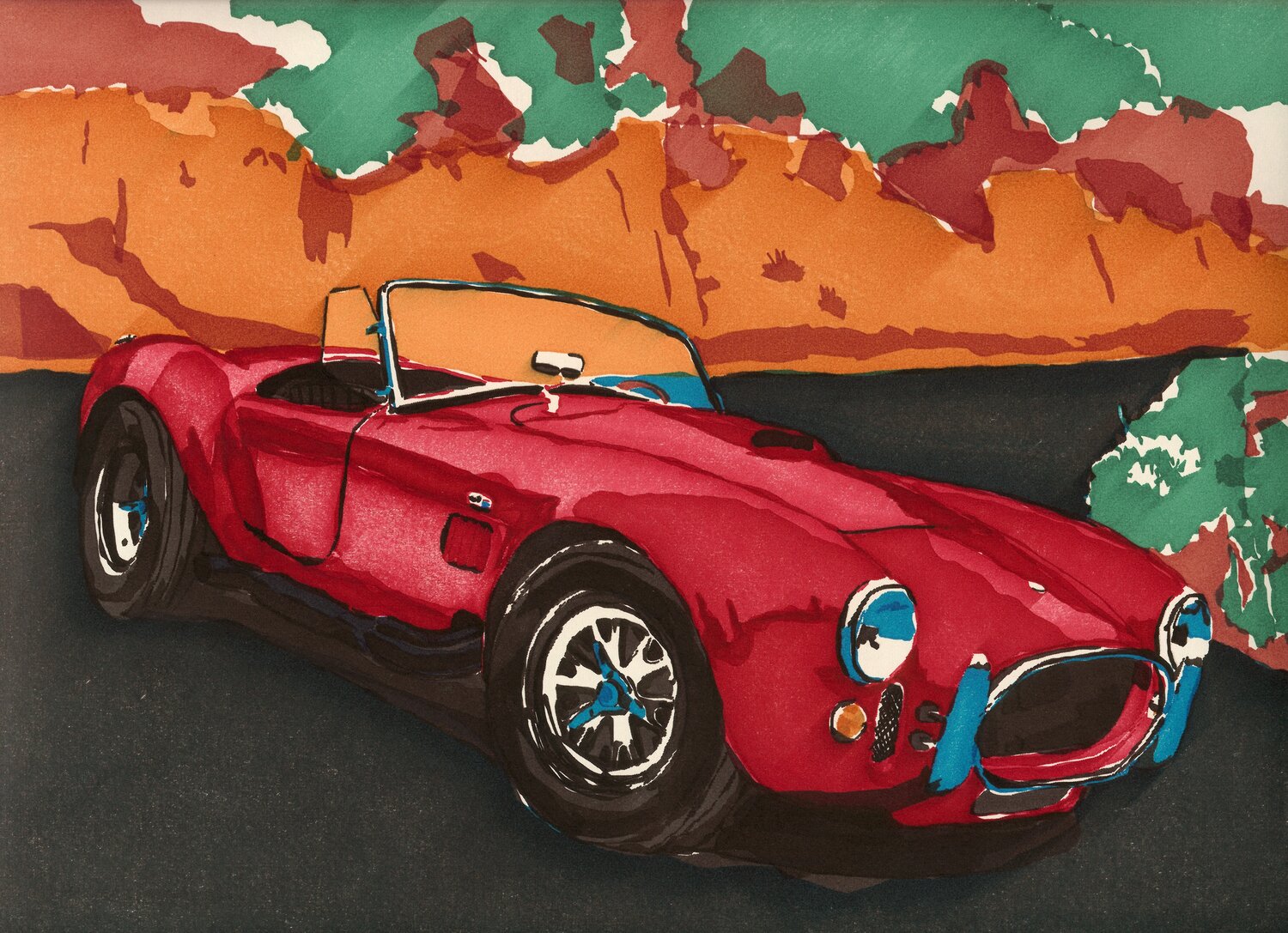 Computer art print of Red Cobra, created in 1983 with an HP computer and pen plotter.