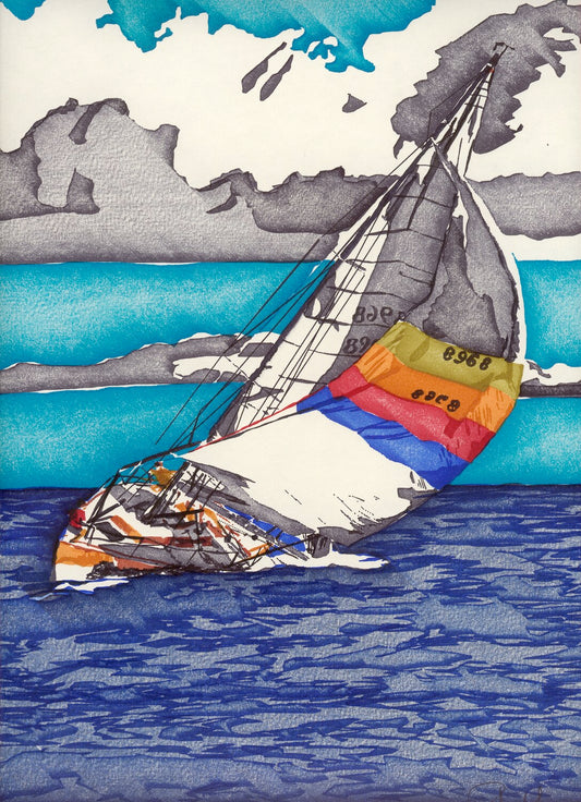 Computer art print of Sailing 1, created in 1983 with an HP computer and pen plotter.
