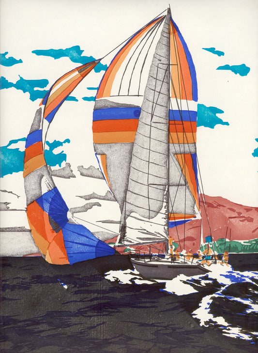 Computer art print of Sailing 3, created in 1983 with an HP computer and pen plotter.