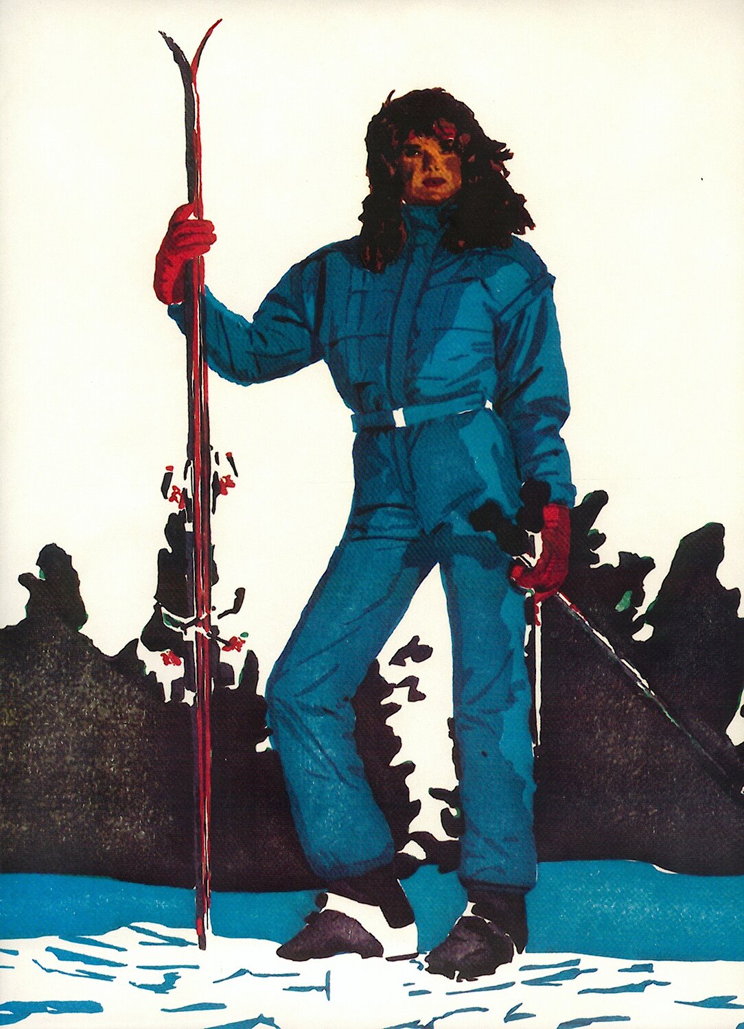 Computer art print of Skier, created in 1983 with an HP computer and pen plotter.