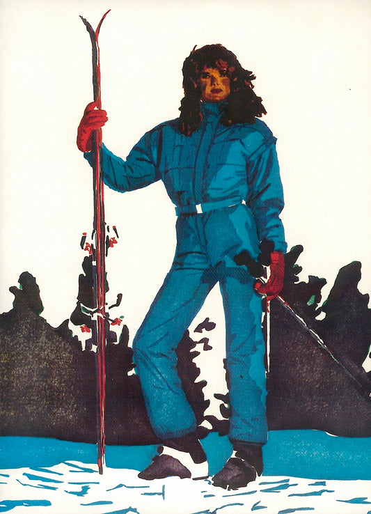 Computer art print of Skier, created in 1983 with an HP computer and pen plotter.