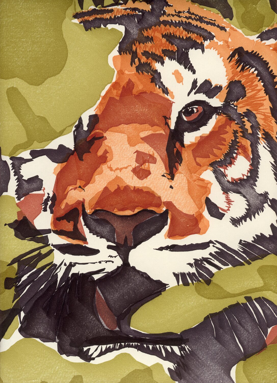 Computer art print of Tiger, created in 1983 with an HP computer and pen plotter.
