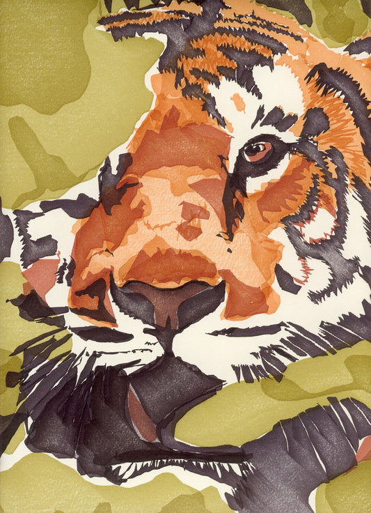 Computer art print of Tiger, created in 1983 with an HP computer and pen plotter.