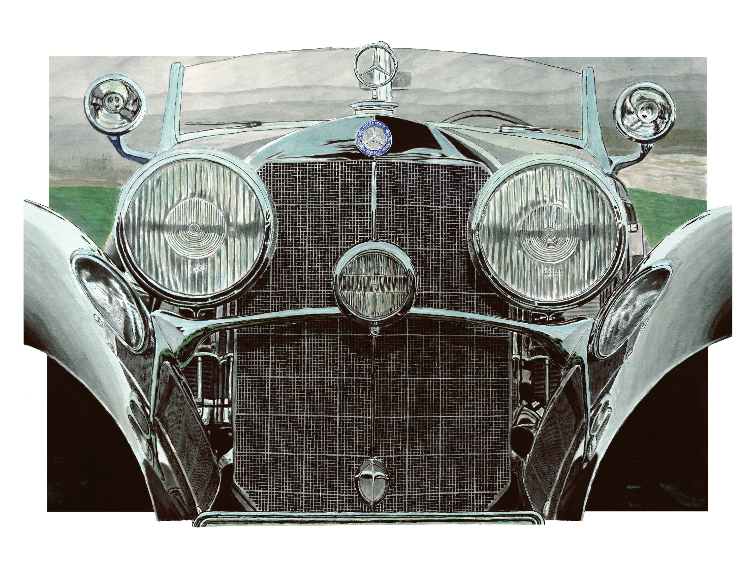Mercedes-Benz 540 K Grille Watercolor – Richard Lewis Watercolors