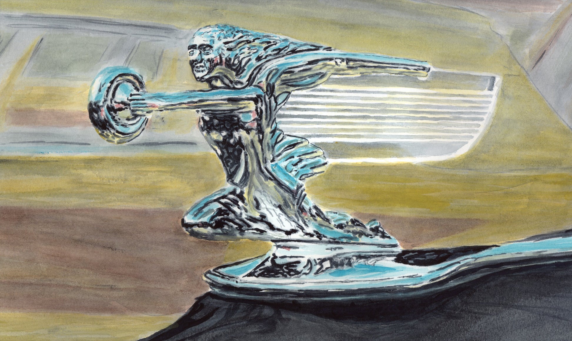 Packard Hood Ornament Watercolor