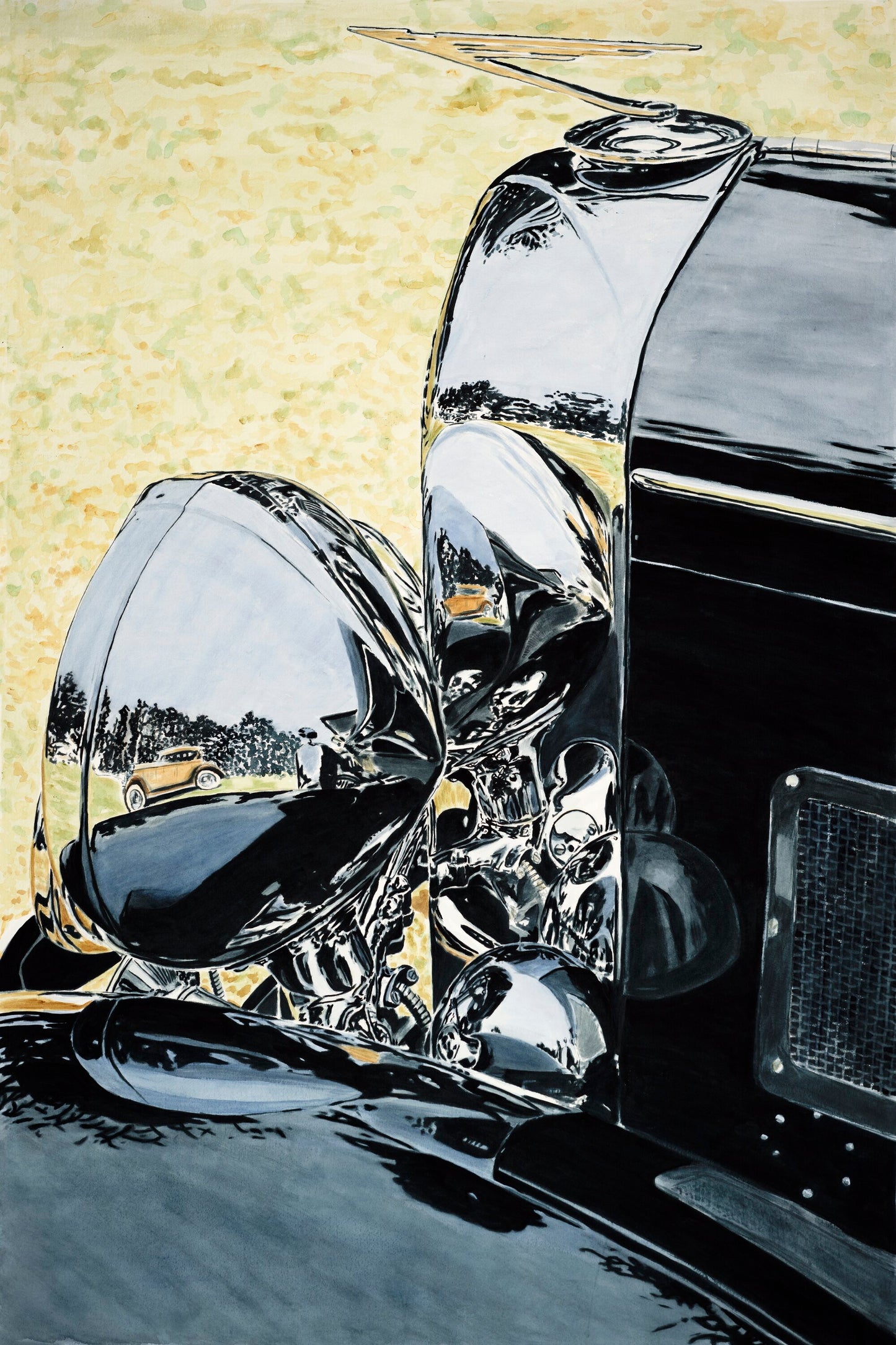 Duesenberg Chrome Hood Ornament Watercolor